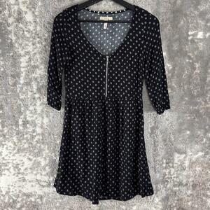 Bsk Bershka Size S Polka Dot Scoop Neck Mini Fit Flared Dress Black 3/4 Sleeve